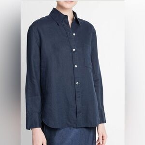 Vince Blue Casual Button Down Shirt Classic Design-Linen